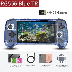 RG556 Handheld Game Console, AMOLED Screen, WIFI Bluetooth Retro Video Players blue Tr 128g