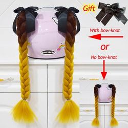 Twist Dual Pigtail Wig For Motorcycle Helmet, Women Braided Hairpiece With Sucker Attachment For Motorbike Helmets 2pcs B38(no Helmet)