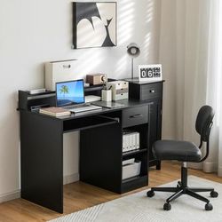 Modern Computer Desk With Storage Drawer & Keyboard Tray Space Saving Study Table For Home Office Modern Computer Desk With Storage Drawer & Keyboard Tray Space Saving Study Table For Home Office
