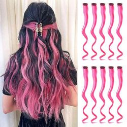 Colorful Curly Hair Extensions, Synthetic Long Hairpiece For Girls, Women & Kids (Perfect Party Wig) strawberry 22 Inches