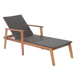 Patio Rattan Lounge Chair With Position Adjustable Backrest And Acacia Frame, Outdoor Recliner Chaise For Poolside Patio Rattan Lounge Chair With Position Adjustable Backrest And Acacia Frame, Outdoor Recliner Chaise For Poolside