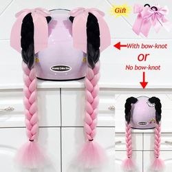 Twist Dual Pigtail Wig For Motorcycle Helmet, Women Braided Hairpiece With Sucker Attachment For Motorbike Helmets 2pcs B5(no Helmet)