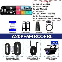 E ACE 10 Inch Touch Screen Car DVR Mirror Video Recorder Dash Cam with 6 M Rcc bl 64 Gb