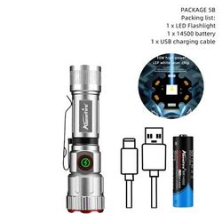 Mini Zoom Flashlight X80, High Bright White Beam Light, Rechargeable Pocket Magnet Torch For Outdoor, Camping, Hiking silver