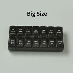 New Weekly Pill Organizer, Portable 7 Day Travel Pill Case With 14 Grids For Vitamins, Medicine & Fish Oil Tablets black L