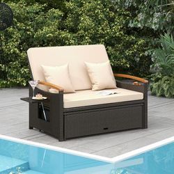 Outdoor Wicker Daybed With Folding Panels & Storage Ottoman 3 in 1 Patio Loveseat & Adjustable Lounge Bed Outdoor Wicker Daybed With Folding Panels & Storage Ottoman 3 in 1 Patio Loveseat & Adjustable Lounge Bed