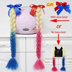 Twist Dual Pigtail Wig For Motorcycle Helmet, Women Braided Hairpiece With Sucker Attachment For Motorbike Helmets 2pcs B489(no Helmet)