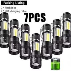 Rechargeable Mini LED Flashlight With Zoom And Waterproof Design 7pcs