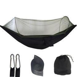 Outdoor Camping Hammock With Mosquito Net, Lightweight Hanging Hammocks In High Strength Parachute Fabric For Adventures black