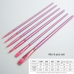 Watercolor Brush Pointed Round Flat Head Soft Hair Set, Ergonomic Nylon Brushes For Beginner's Art Student Hand Drawn pink Mixed Head 6pcs