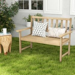Outdoor Indonesia Teak Wood Garden Bench, 2 Person Patio Bench With Backrest & Armrests Outdoor Indonesia Teak Wood Garden Bench, 2 Person Patio Bench With Backrest & Armrests