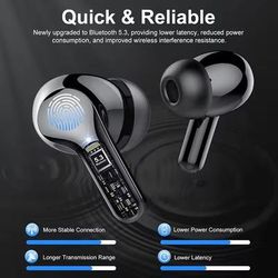 Wireless Earbuds With LED Display Noise Cancelling And Waterproof Design black