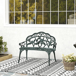 Antique Cast Aluminum Outdoor Patio Garden Bench, Rose Design Park Yard Furniture Weather Resistant Seating Antique Cast Aluminum Outdoor Patio Garden Bench, Rose Design Park Yard Furniture Weather Resistant Seating