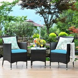 3 Pieces Ergonomic Wicker Patio Conversation Set Outdoor Rattan Furniture With Cushions & Coffee Table For Garden 3 Pieces Ergonomic Wicker Patio Conversation Set Outdoor Rattan Furniture With Cushions & Coffee Table For Garden