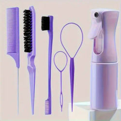 Professional Hair Brush Set Salon Hair Brush Kit For Women With Spray Bottle & Edge Control Comb purple