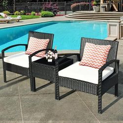 3 Pieces Outdoor Rattan Patio Conversation Set With Seat Cushions, Weather Resistant Wicker Furniture For Porch 3 Pieces Outdoor Rattan Patio Conversation Set With Seat Cushions, Weather Resistant Wicker Furniture For Porch