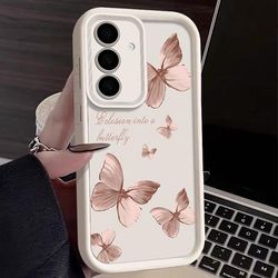 Trendy Gold Butterfly TPU Phone Case Stylish Protective Cover For Samsung Galaxy white for Samsung S23 Plus