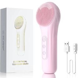 Rechargeable Sonic Face Cleaner, Waterproof Vibrating Brush For Deep Pore Cleansing & Gentle Exfoliation pink