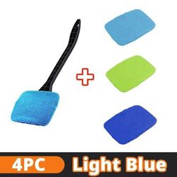 Car Windshield Cleaning Brush Kit With Microfiber Cloth And Long Handle 4pc light Blue Rag