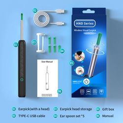 Dropshipping Ear Cleaner With Camera, Wireless Otoscope Earpick With USB C Charging, Mini Endoscope Wax Removal Tool black
