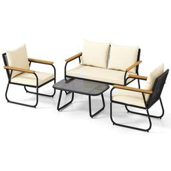 Outdoor Patio Furniture Set With Tempered Glass Table, PE Rattan Sofa Set With Loveseat, Armchairs & Removable Cushions Outdoor Patio Furniture Set With Tempered Glass Table, PE Rattan Sofa Set With Loveseat, Armchairs & Removable Cushions