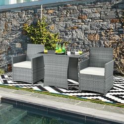 3 Piece Patio Rattan Furniture Set With Cushioned Armrest Sofa, Compact Outdoor Dining Set For Garden, Balcony & Porch 3 Piece Patio Rattan Furniture Set With Cushioned Armrest Sofa, Compact Outdoor Dining Set For Garden, Balcony & Porch