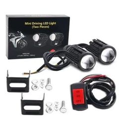 Dual Color LED Motorcycle Headlight With Projector Lens Auxiliary Fog And Driving Lamp 2 Lights + 1 Switch