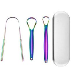 Reusable Stainless Steel Tongue Scraper For Oral Hygiene And Fresh Breath rainbow 4pc