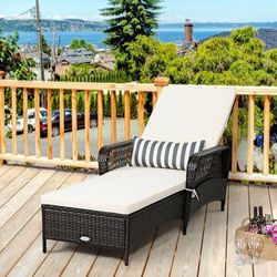 Outdoor Wicker Chaise Lounge Chair With Pillow, Cushion & 6 Gear Adjustable Backrest, Heavy Duty Patio Furniture Outdoor Wicker Chaise Lounge Chair With Pillow, Cushion & 6 Gear Adjustable Backrest, Heavy Duty Patio Furniture