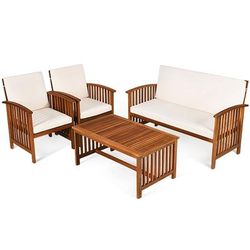 Outdoor Patio Solid Wood Furniture Set With Water Resistant Cushions, Acacia Wood Lounge Chairs, Loveseat & Table Outdoor Patio Solid Wood Furniture Set With Water Resistant Cushions, Acacia Wood Lounge Chairs, Loveseat & Table