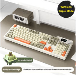 Ajazz AK35I V3 MAX Gasket Mechanical Keyboard TriMode Wired Bluetooth Wireless Gaming Keyboard gray Rice Orange