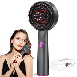 Electric Scalp Massage Comb With Red Light Therapy Hair Growth Stimulator & Oil Applicator For Anti Hair Loss Care gray