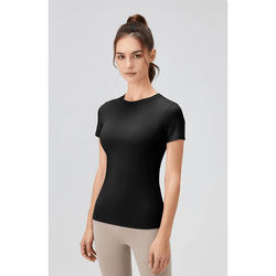 Quick Dry Yoga Workout Shirt Fitted Sports Tee For Womens Running And Gym Training s black