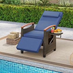 Patio Wicker Recliner Chair With Adjustable Backrest & Footrest Premium PE Rattan Lounge Chair Patio Wicker Recliner Chair With Adjustable Backrest & Footrest Premium PE Rattan Lounge Chair
