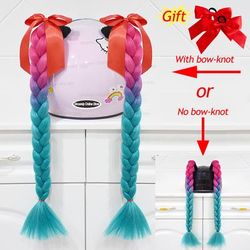 Twist Dual Pigtail Wig For Motorcycle Helmet, Women Braided Hairpiece With Sucker Attachment For Motorbike Helmets 2pcs B41(no Helmet)