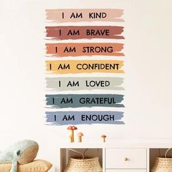 I Am Kind, I Am Brave, I Am Loved Translucent Vinyl Affirmations Sticker Inspirational Wall Art For Kids & Adults I Am Kind, I Am Brave, I Am Loved Translucent Vinyl Affirmations Sticker Inspirational Wall Art For Kids & Adults