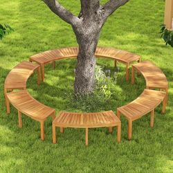 Solid Acacia Wood Outdoor Bench Set Of 7, Backless 2 Person Fire Pit Seating Solid Acacia Wood Outdoor Bench Set Of 7, Backless 2 Person Fire Pit Seating