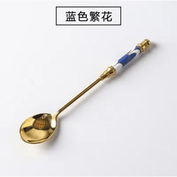 Gold Dessert Spoon With Ceramic Handle For Coffee And Ice Cream Stirring d