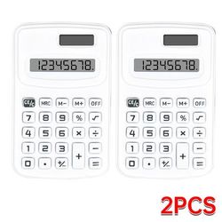 Small Solar Calculator Portable, Cute 8 Digits LCD Electronic Calculator For Home, Office & School Teaching Supplies 2pcs White