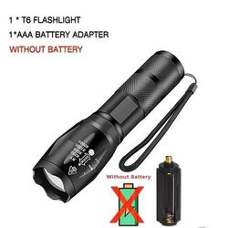 High Power T6 LED Flashlight With Zoom And Waterproof Aluminum Body no Battery