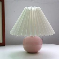 Vintage Pleated Table Lamp With Ceramic Base And LED Tricolor Bulb uk pink white