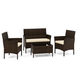Outdoor Patio Rattan Conversation Set With Cushions, Comfortable Wicker Loveseat, Chairs & Coffee Table For Garden Outdoor Patio Rattan Conversation Set With Cushions, Comfortable Wicker Loveseat, Chairs & Coffee Table For Garden