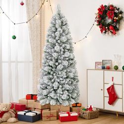 Premium Flocked Christmas Tree With Pine Needles And Built in LED Light, Easy Setup Holiday Tree With Lush Full Branches Premium Flocked Christmas Tree With Pine Needles And Built in LED Light, Easy Setup Holiday Tree With Lush Full Branches