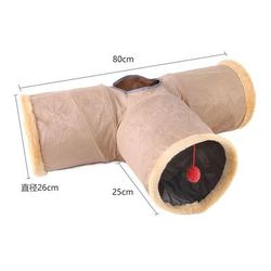 Collapsible Cat Winter Suede Tunnel Interactive 2 Way & 3 Way Play Chase Hide Tunnel For Puppy, Rabbit & Kitten t Tunnel Khaki