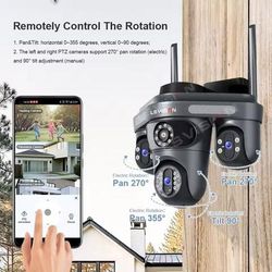 Three Lens Outdoor WiFi Security Camera With Auto Tracking And 2 Way Audio us Plug 15mp Add 32g Card
