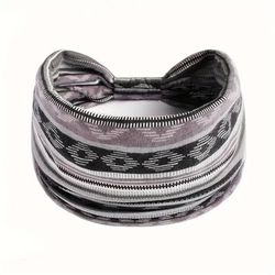 Women Bohemian Style Elastic Headscarf, Fashionable, Breathable Cotton Wide Brimmed Hair Accessories For Any Occasion gray size Fits All