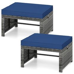 Outdoor Patio PE Rattan Ottomans With Soft Zippered Cushions For Deck, Backyard Or Poolside Seating & Footrests Outdoor Patio PE Rattan Ottomans With Soft Zippered Cushions For Deck, Backyard Or Poolside Seating & Footrests