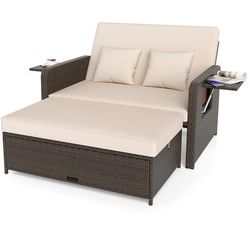 Luxury Adjustable Outdoor Patio Daybed Set, All Weather Rattan Double Chaise Lounge With Cushions, Hidden Ottoman Luxury Adjustable Outdoor Patio Daybed Set, All Weather Rattan Double Chaise Lounge With Cushions, Hidden Ottoman