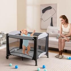 Convertible Baby Playard 5 In 1 Bassinet, Changing Station & Playpen With Wheels & Storage Convertible Baby Playard 5 In 1 Bassinet, Changing Station & Playpen With Wheels & Storage
