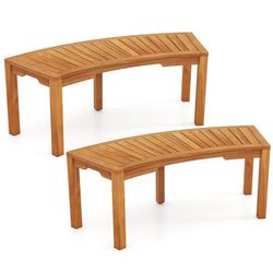 Curved Outdoor Bench, Solid Acacia Wood Garden Bench For Fire Pit, Backyard, Balcony & Patio Seating Curved Outdoor Bench, Solid Acacia Wood Garden Bench For Fire Pit, Backyard, Balcony & Patio Seating